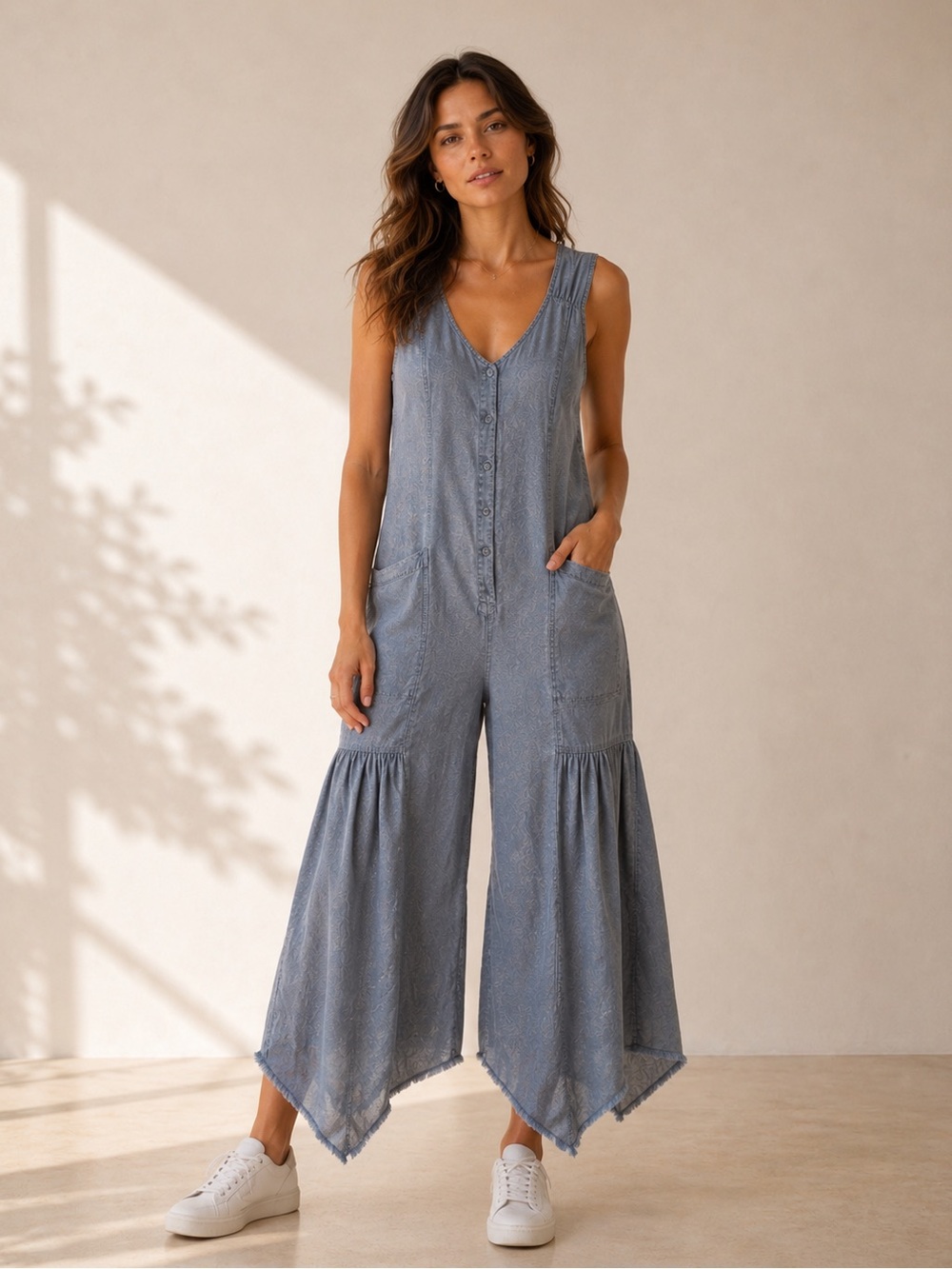 🎉LAST PIECE🎉WEARABLES BY XCVI Linen‎ Fang Sharkbite Jumpsuit